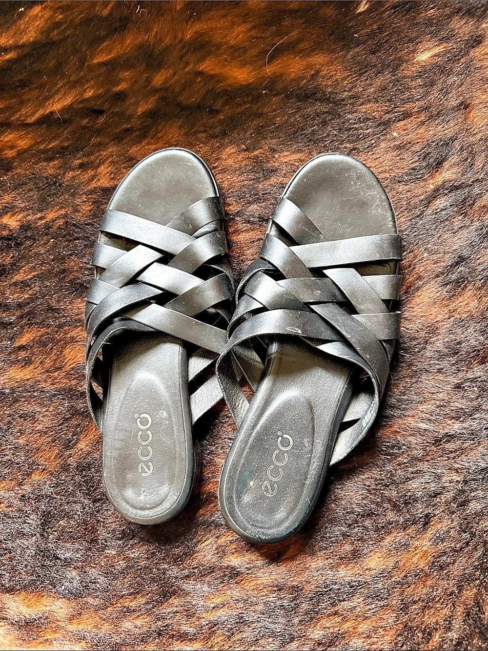 ECCO Strappy Leather-Look Sandals in Black